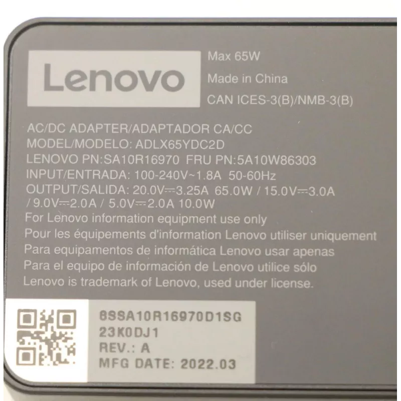 Zasilacz sieciowy 65W USB Type-C Lenovo 5A10W86303, zasilacz USB-C PD 65 W
