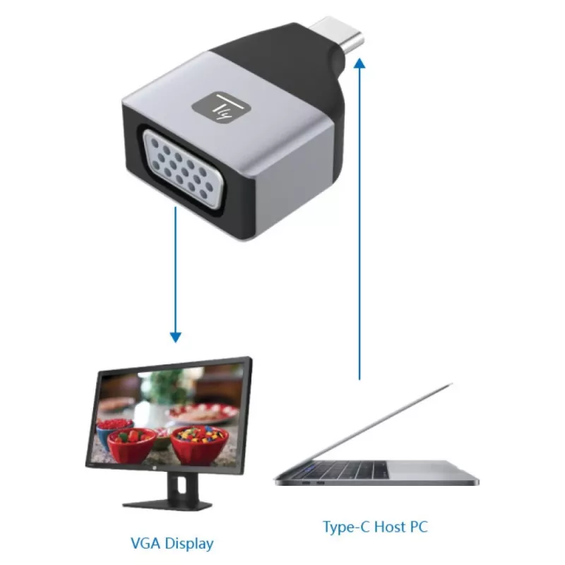 Techly IADAP USBC-VGAC Adapter graficzny USB 1920 x 1200 pikseli Czarny, Srebrny
