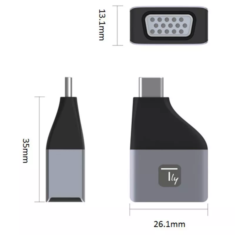 Techly IADAP USBC-VGAC Adapter graficzny USB 1920 x 1200 pikseli Czarny, Srebrny