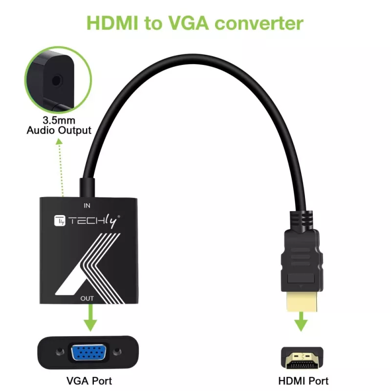 Przejściówka Techly HDMI na VGA z gniazdem audio