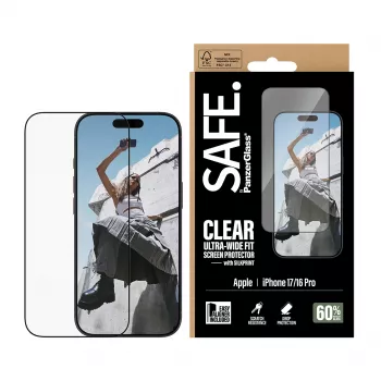 PanzerGlass SAFE. by ® Ochrona ekranu w. Czarny Frame iPhone 17 | 16 Pro | Ultra-Wide Fit w. EasyAligner