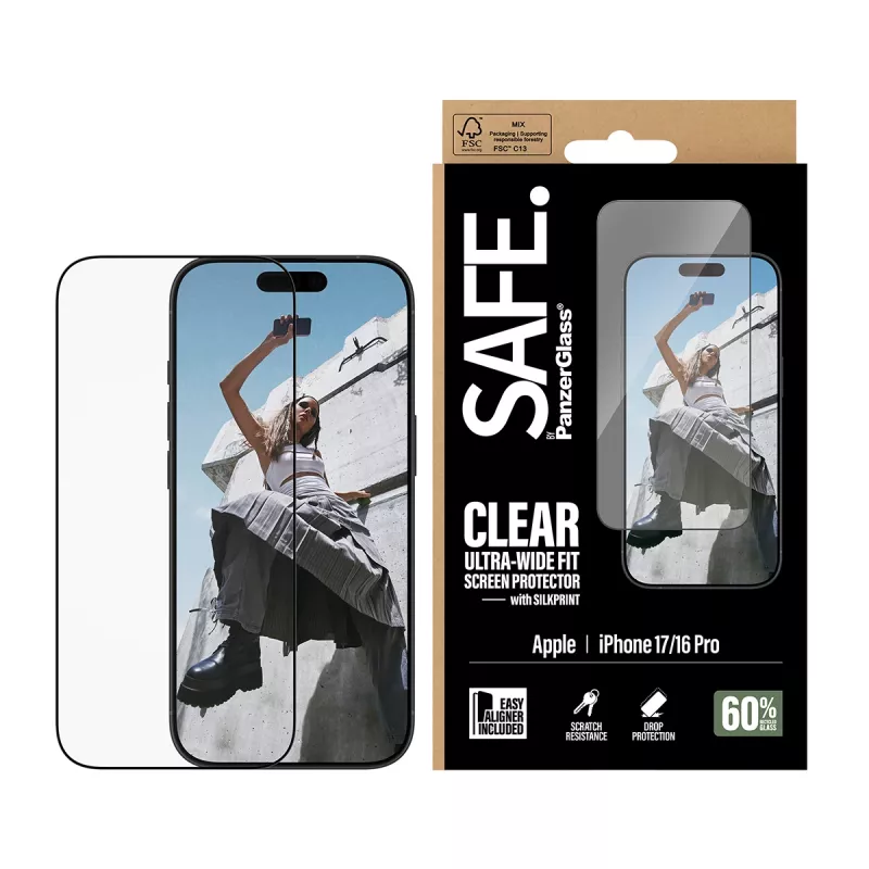PanzerGlass SAFE. by ® Ochrona ekranu w. Czarny Frame iPhone 17 | 16 Pro | Ultra-Wide Fit w. EasyAligner