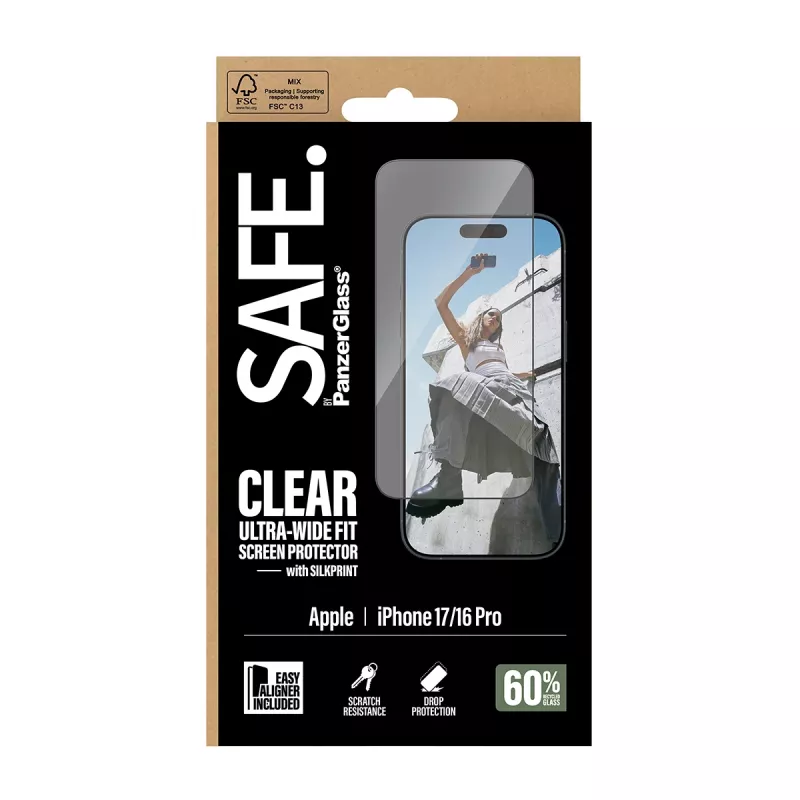 PanzerGlass SAFE. by ® Ochrona ekranu w. Czarny Frame iPhone 17 | 16 Pro | Ultra-Wide Fit w. EasyAligner