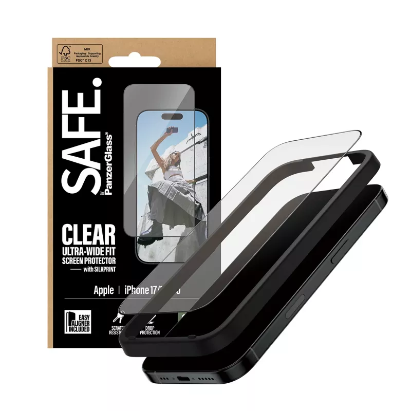 PanzerGlass SAFE. by ® Ochrona ekranu w. Czarny Frame iPhone 17 | 16 Pro | Ultra-Wide Fit w. EasyAligner