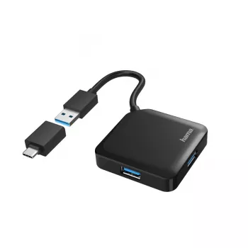 Hama USB Hub, 4 porty, USB 3.2 Gen 1, 5 Gbit/s, z adapterem USB-C