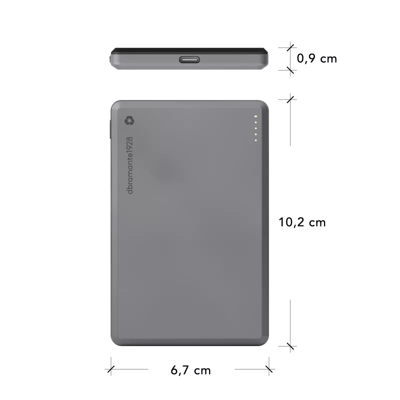 dbramante1928 re-charge - Power Bank 5K Wireless - Szary, 5000 mAh, Ładowanie bezprzewodowe, 3.87 V, Szary