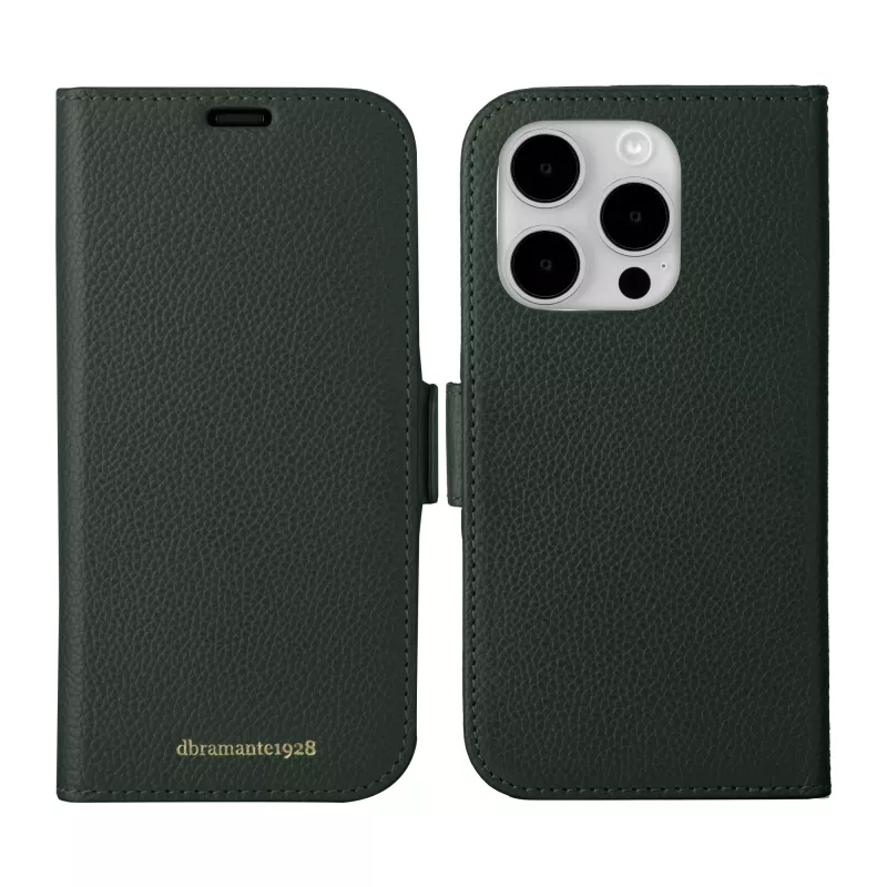 Etui Folio dbramante1928 New York dla iPhone 15 Pro, monochromatyczna zieleń, 3 kieszenie na karty