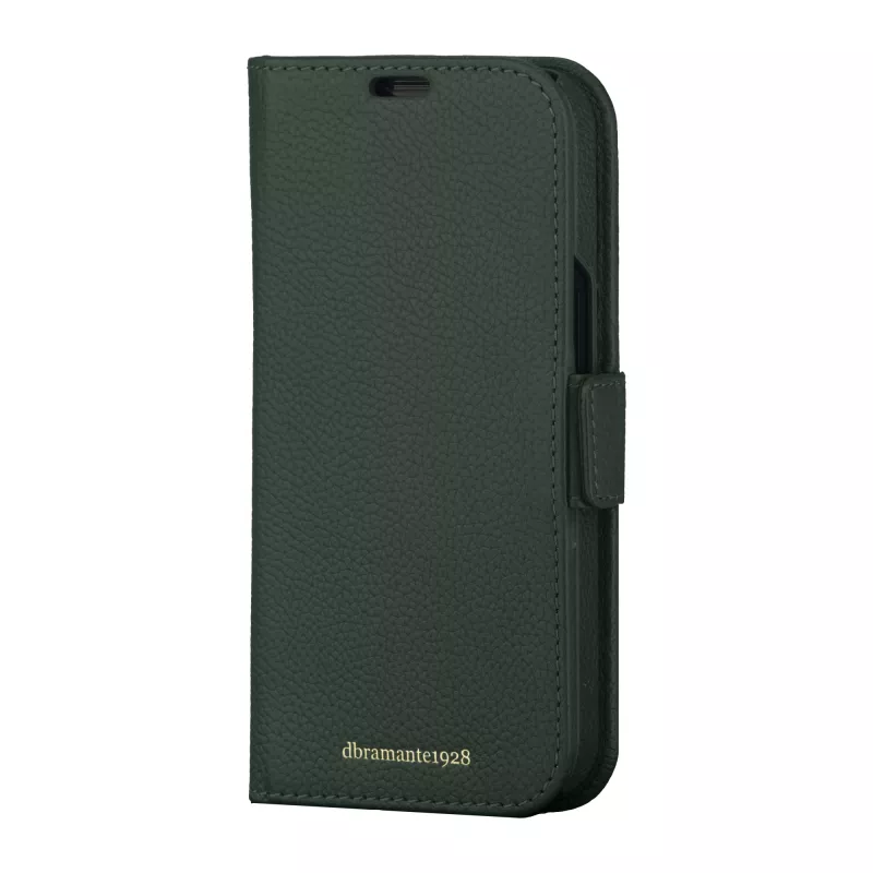 Etui Folio dbramante1928 New York dla iPhone 15 Pro, monochromatyczna zieleń, 3 kieszenie na karty