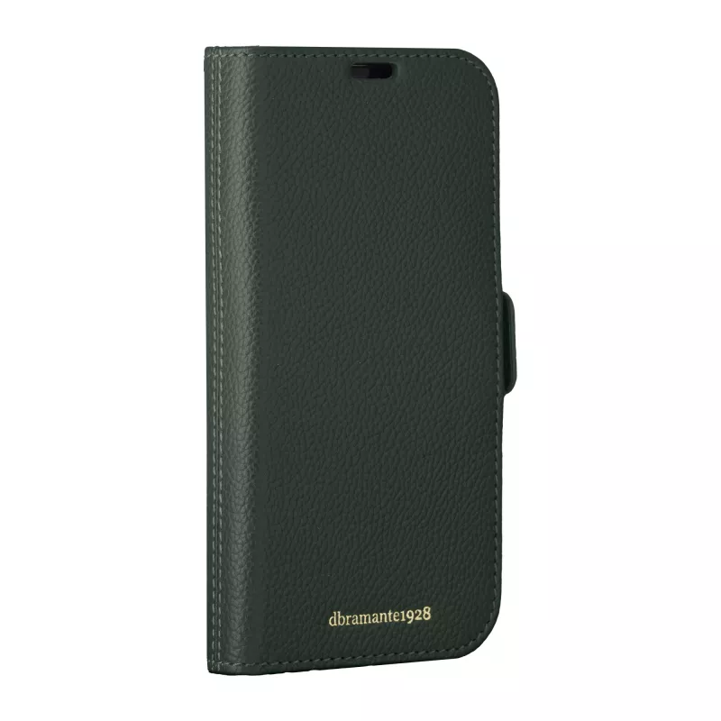 Etui Folio dbramante1928 New York dla iPhone 15 Pro, monochromatyczna zieleń, 3 kieszenie na karty