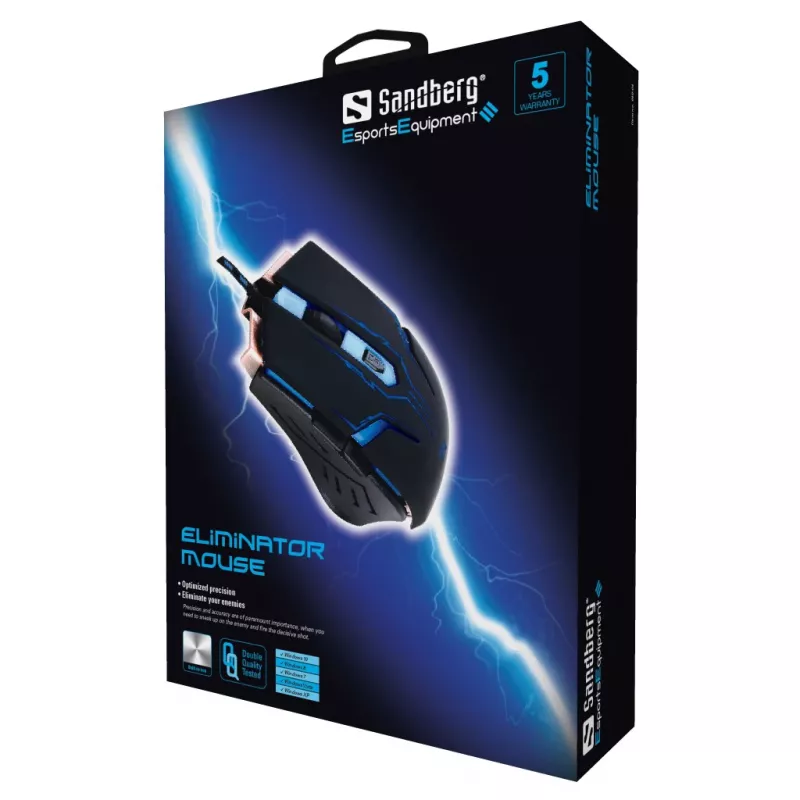 Sandberg Eliminator mysz, Praworęczna, USB Typu-A, 2400 DPI, Czarna