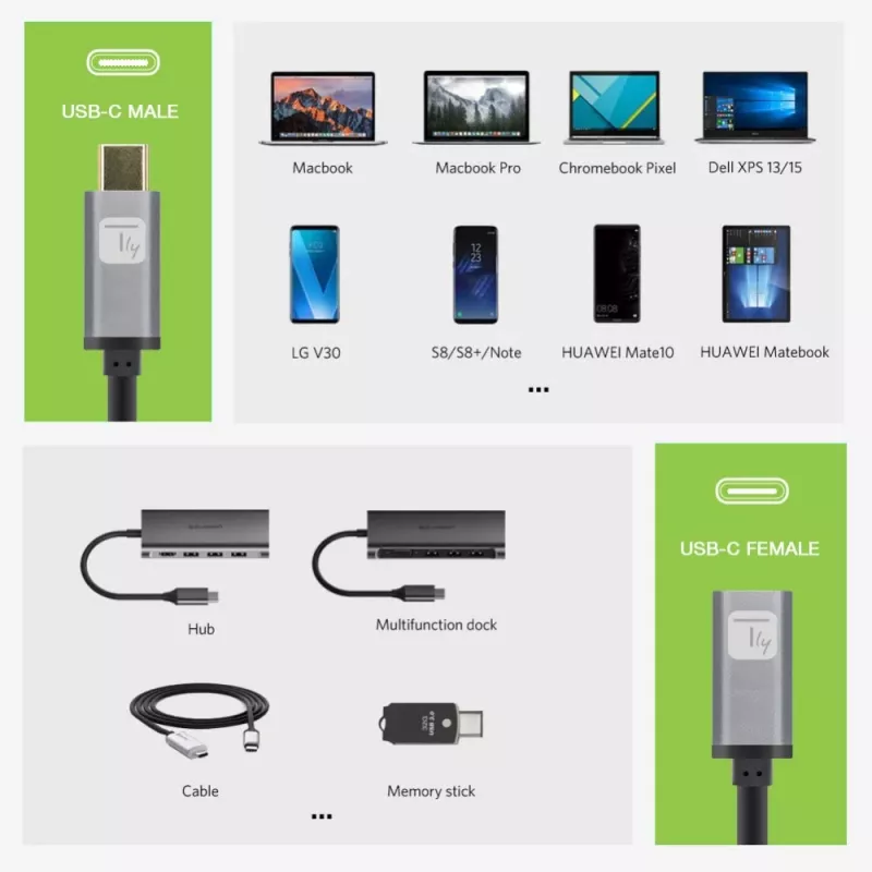 Kabel Techly USB 3.2 Gen 2 USB-C M/Ż 1m Czarny, 1 m, USB C, USB C, USB 3.2 Gen 2 (3.1 Gen 2), 10 Gbit/s, Czarny, Szary