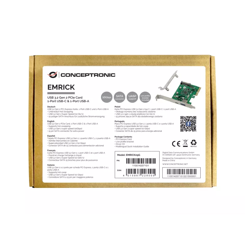 Karta PCIe Conceptronic EMRICK USB 3.2 Gen 2, 1 port USB-C i 1 port USB-A