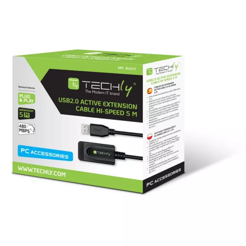 Techly IUSB-REP20TY Kabel USB USB 2.0 5 m USB A Czarny