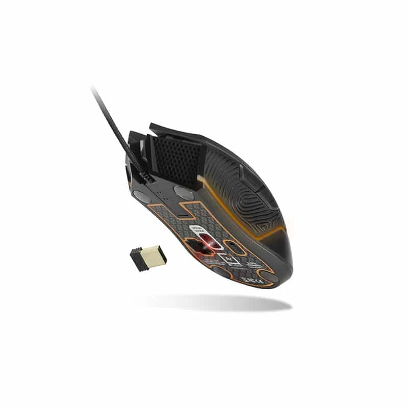 Lexip Ar18 – bezprzewodowa mysz gamingowa z ceramicznymi ślizgaczami, praworęczna, optyczna, RF Wireless + USB Typ-A, 4800 DPI, czarna