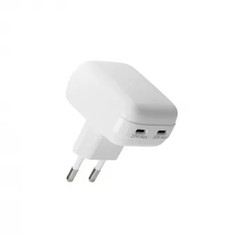 EU płaska ładowarka ścienna d bramante re-charge Pro — 2× USB-C 25W, do użytku wewnętrznego, biała
