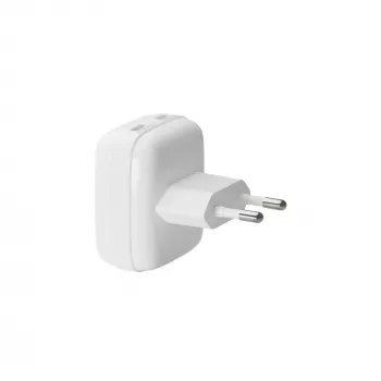 EU płaska ładowarka ścienna d bramante re-charge Pro — 2× USB-C 25W, do użytku wewnętrznego, biała