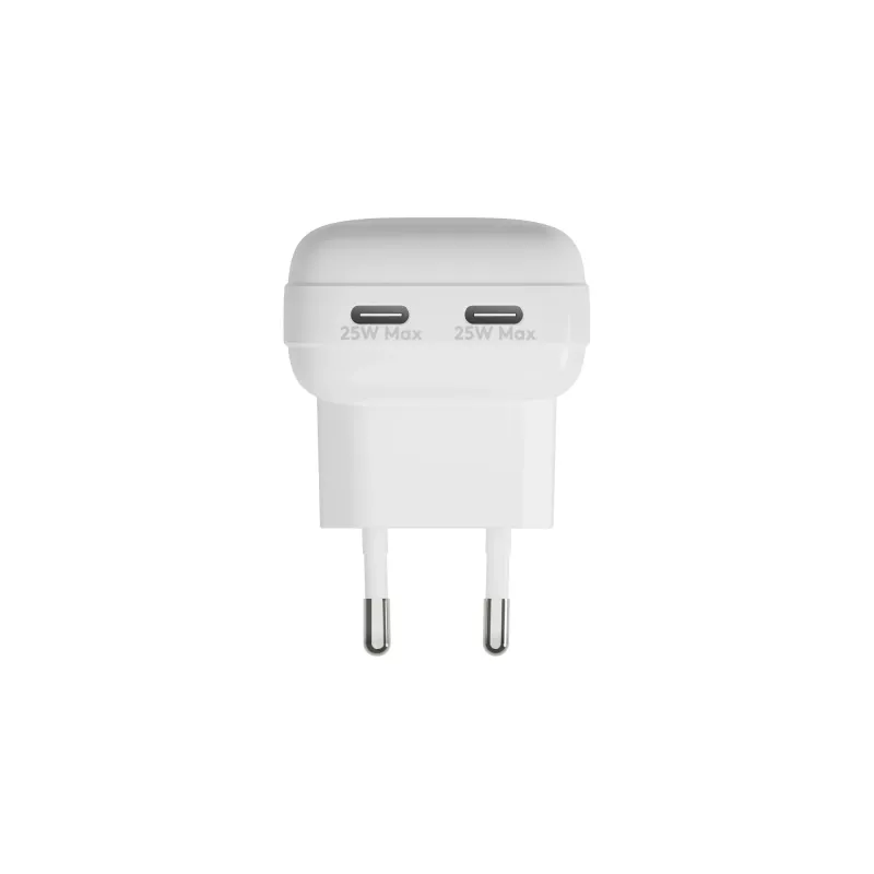 EU płaska ładowarka ścienna d bramante re-charge Pro — 2× USB-C 25W, do użytku wewnętrznego, biała