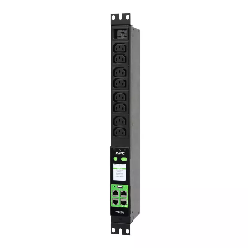 APC Easy PDU Metered 1U 16A 230V (8)C13, Metered, 1U, jednofazowy, pionowy, czarny, 8 gniazd AC