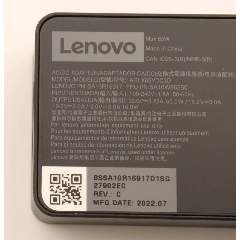 Lenovo 5A10W86250 zasilacz/falownik do użytku wewnętrznego 65 W Czarny