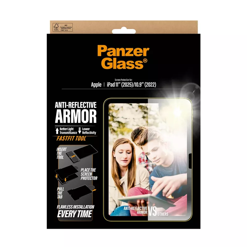 PanzerGlass Anti-Reflective Armor szkło hartowane na iPad 11 inch (2025–2026) i iPad 10.9 inch (2022) Ultra-Wide Fit z narzędziem Fastfit