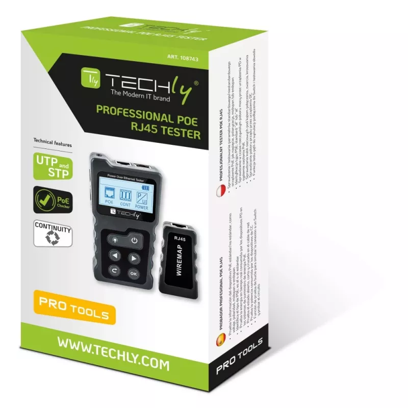 Techly I-CT PRO-POECK tester kabli sieciowych tester PoE Czarny, Szary