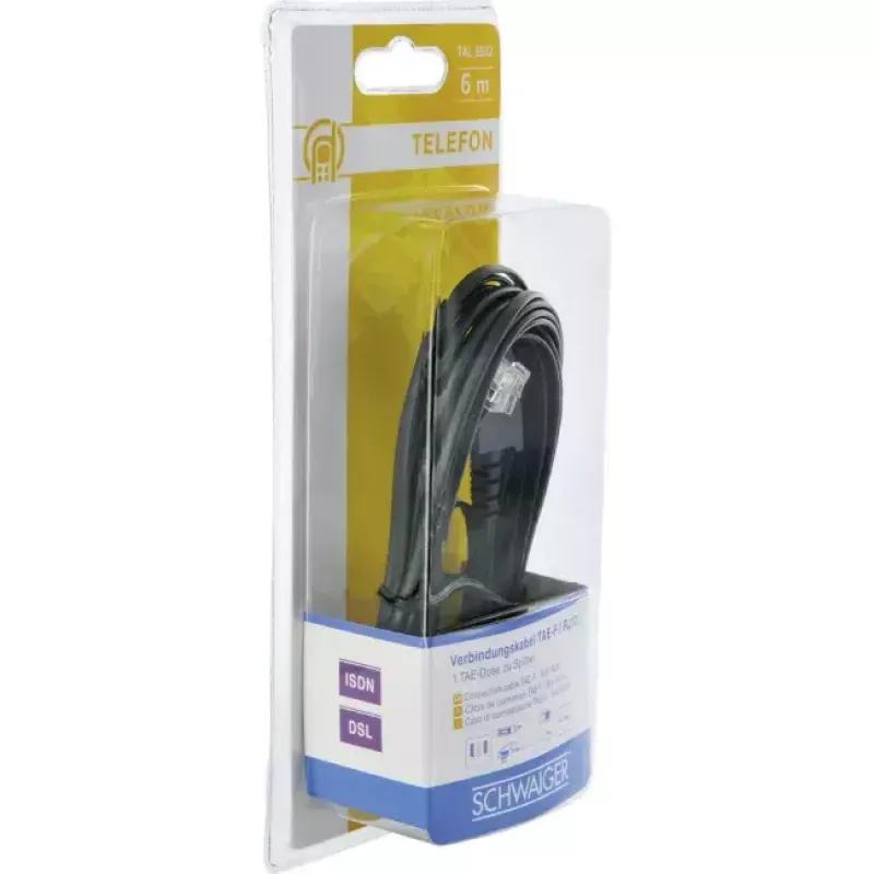 Kabel Schwaiger 6,0 m RJ-12 - TAE-F 6 m Czarny