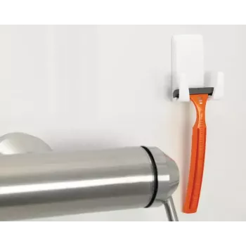 Uchwyt na maszynki do golenia Tesa Powerstrips Waterproof Wave, samoprzylepny uchwyt łazienkowy, wodoodporna konstrukcja, biały