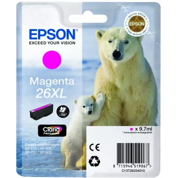 Epson Polar bear Pojedynczy wkład atramentowy magenta 26XL Claria Premium, wysoka wydajność (XL), magenta, atrament pigmentowy, 1 szt.