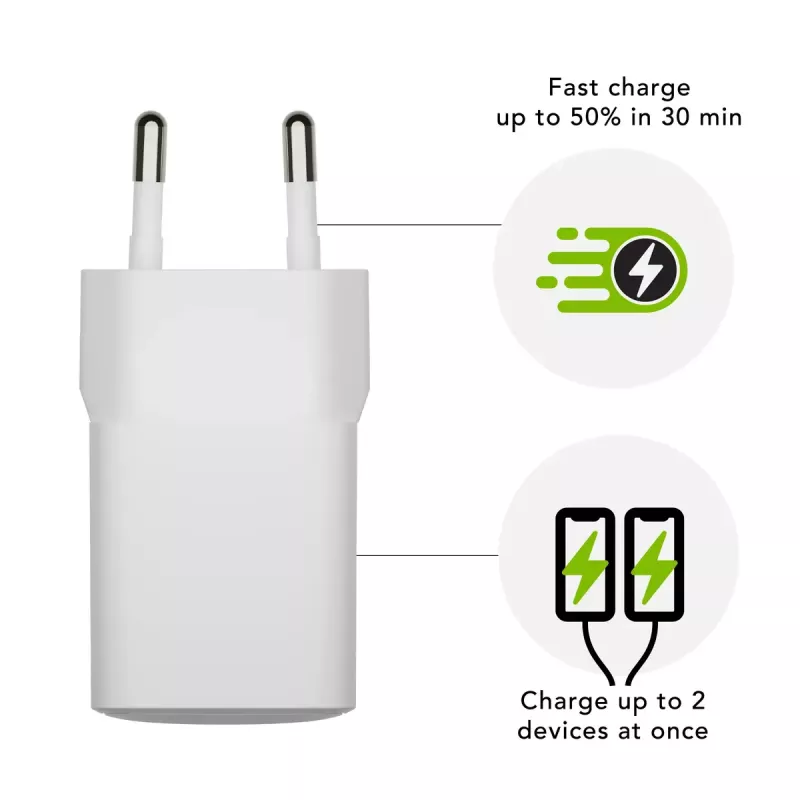 Ładowarka sieciowa USB-C 30W + USB-A 18W d bramante — model CH18EUWH7082, Biały, AC 110–240V