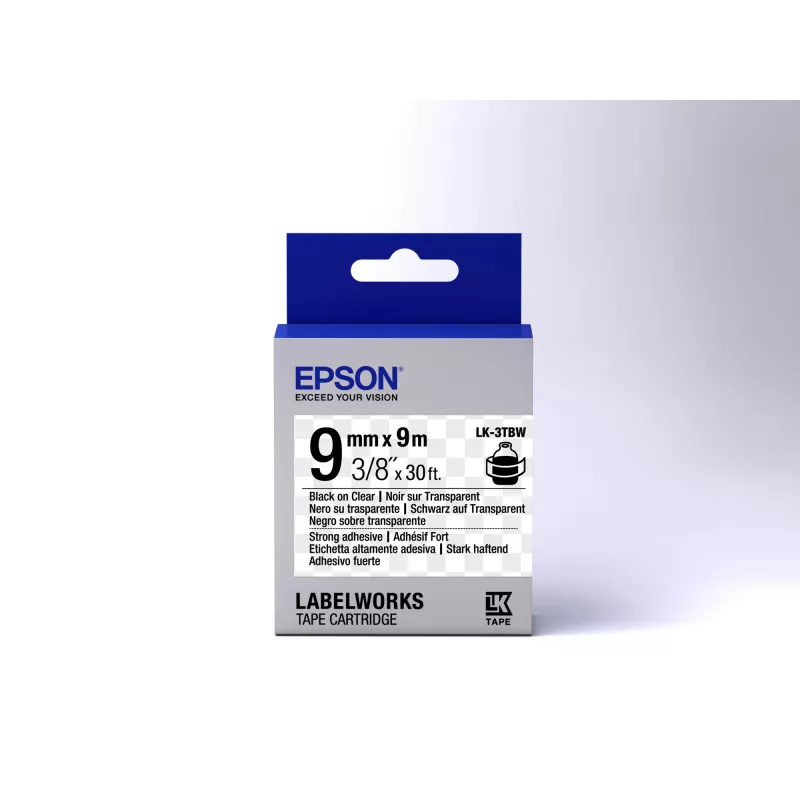 Epson Label Cartridge Strong Adhesive LK-3TBW Czarny/Przezroczysty 9mm (9m)