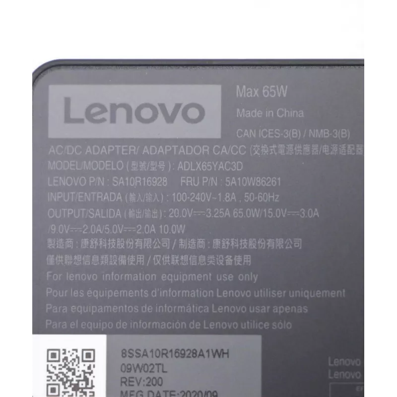 Lenovo 5A10W86261 zasilacz Wewnętrzny 65 W Czarny
