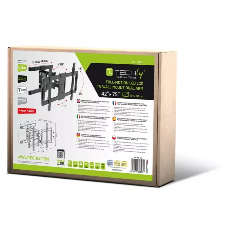 Techly ICA-PLB-473 uchwyt / stojak do telewizora 190,5 cm (75 cali) Czarny