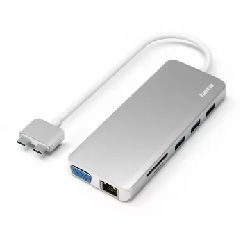 Hama 00200133 stacja dokująca/replikator portów do laptopa USB 3.2 Gen 1 (3.1 Gen 1) Type-C Srebrny, Biały