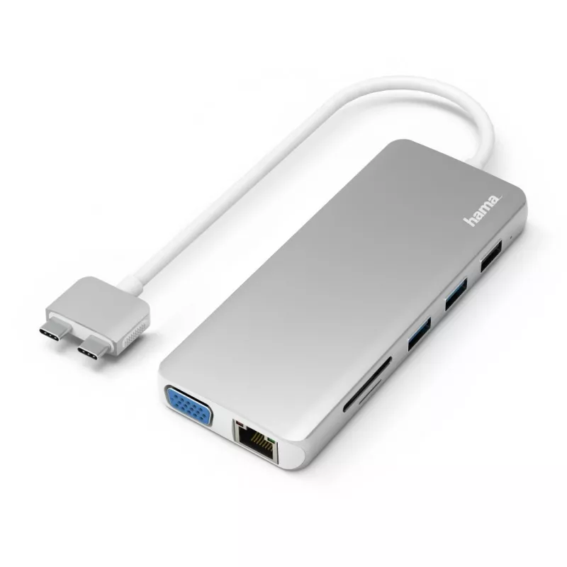 Hama 00200133 stacja dokująca/replikator portów do laptopa USB 3.2 Gen 1 (3.1 Gen 1) Type-C Srebrny, Biały