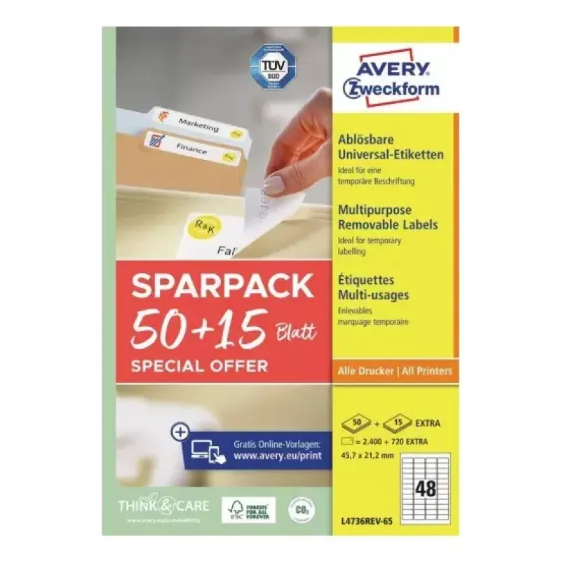 Samoprzylepne etykiety do drukarek AVERY L4736REV-65 białe 4,57x2,12 cm