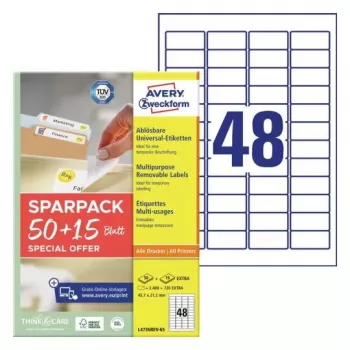 Samoprzylepne etykiety do drukarek AVERY L4736REV-65 białe 4,57x2,12 cm