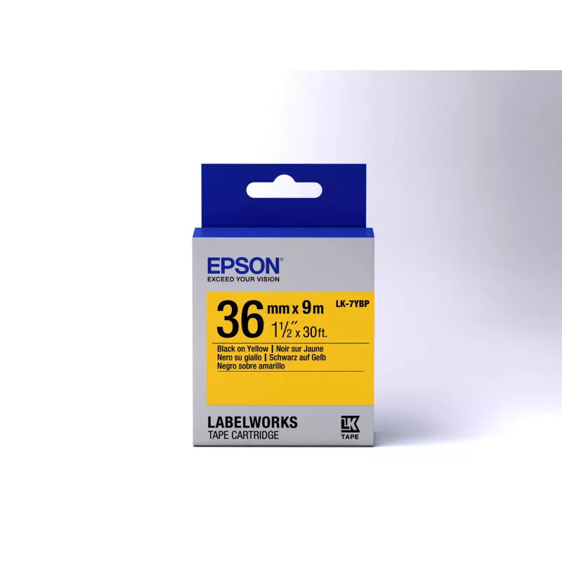 Epson Label Cartridge Pastel LK-7YBP Czarny/Żółty 36mm (9m), Czarny na żółtym, Japonia, LabelWorks LW-1000P, LW-900P, 3,6 cm, 9 m, 1 szt.
