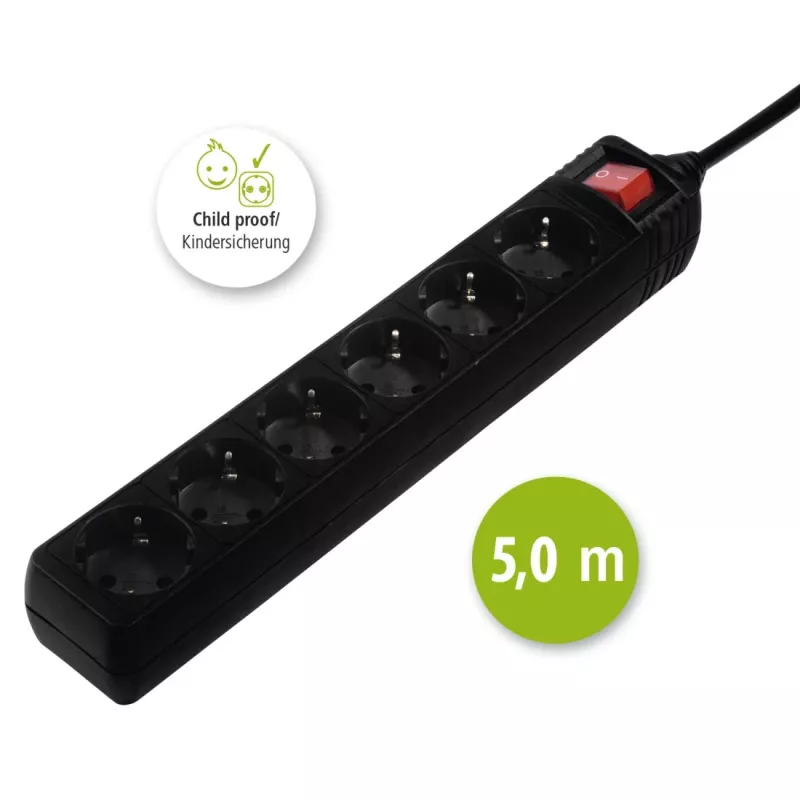 Hama 137266 Przedłużacz 6 gniazd AC Wewnętrzny Czarny