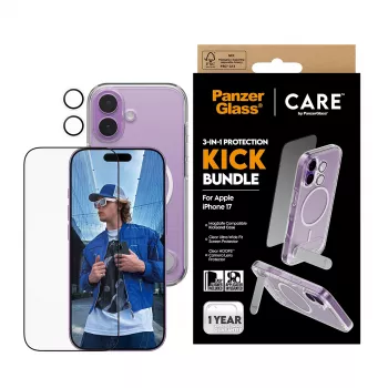 Etui ochronne PanzerGlass CARE Feature Kick 3w1 do iPhone 17 z wbudowanym szkłem ekranu i osłoną obiektywu aparatu