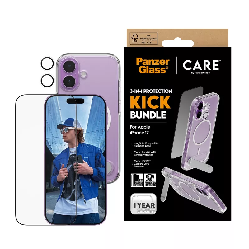 Etui ochronne PanzerGlass CARE Feature Kick 3w1 do iPhone 17 z wbudowanym szkłem ekranu i osłoną obiektywu aparatu
