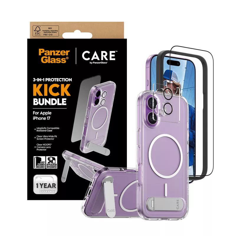 Etui ochronne PanzerGlass CARE Feature Kick 3w1 do iPhone 17 z wbudowanym szkłem ekranu i osłoną obiektywu aparatu
