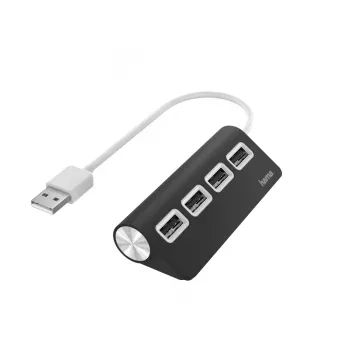 Hama Hub USB, 4 porty, USB 2.0, 480 Mbit/s, czarny