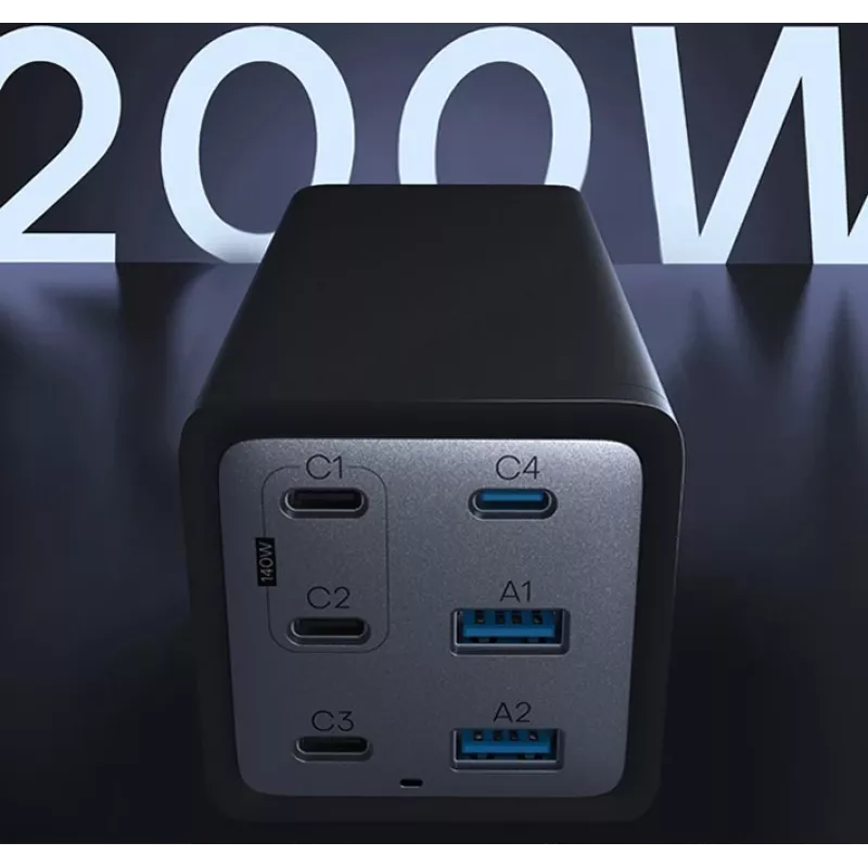 Conceptronic 6-Port 200W GaN USB PD Charger z kablem ładującym USB-C, USB-C x 4, USB-A x 2, QC 3.0, PD 3.1, PPS