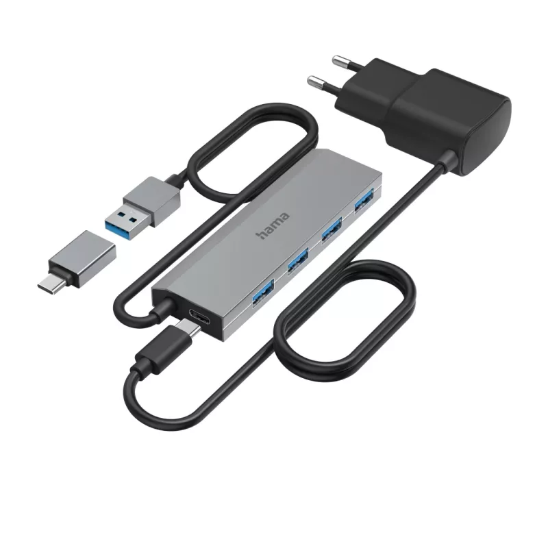 Hama 00200138 hub interfejsowy USB 3.2 Gen 1 (3.1 Gen 1) Type-A + Type-C 5000 Mbit/s antracytowy, szary