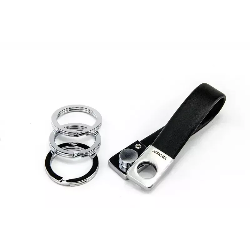 Breloczek do kluczy TROIKA TWISTER Czarny Srebrny Skóra Metal 16mm 9mm