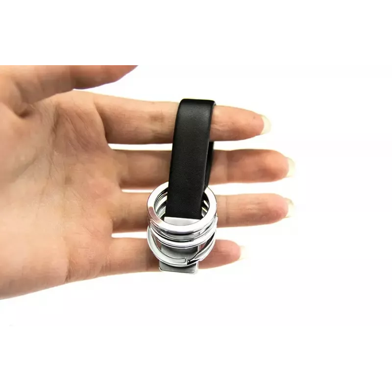 Breloczek do kluczy TROIKA TWISTER Czarny Srebrny Skóra Metal 16mm 9mm