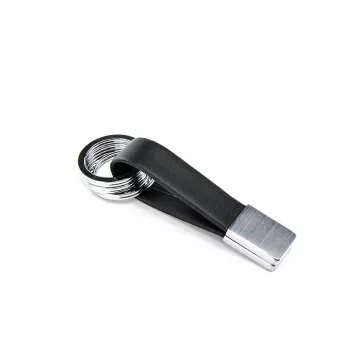 Breloczek do kluczy TROIKA TWISTER Czarny Srebrny Skóra Metal 16mm 9mm
