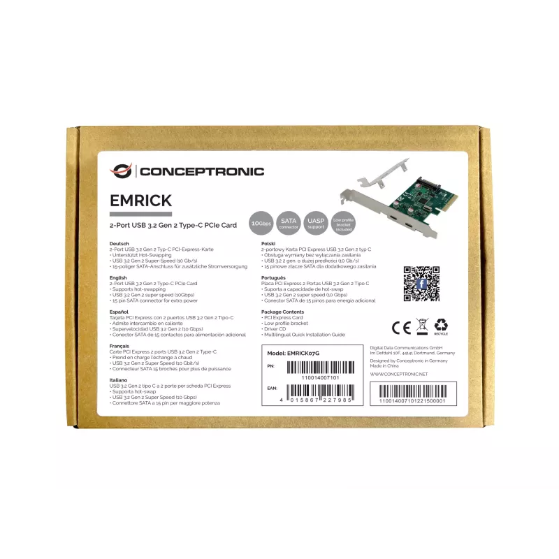 Conceptronic EMRICK 2-Port USB 3.2 Gen 2 Type-C PCIe Card