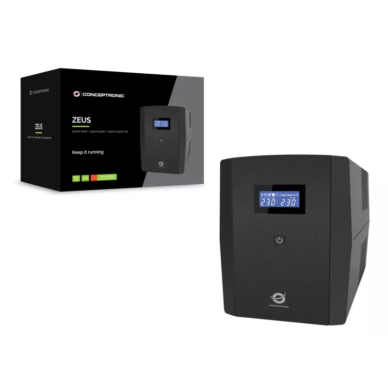 Conceptronic ZEUS04G 2200VA 1320W UPS, gniazdo UK x 4, HID USB, RJ45 We/Wy, AVR