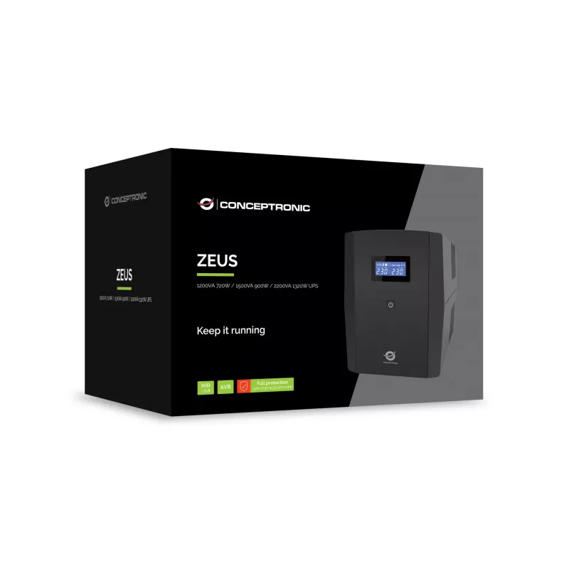 Conceptronic ZEUS04G 2200VA 1320W UPS, gniazdo UK x 4, HID USB, RJ45 We/Wy, AVR